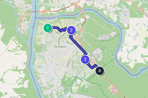 Routenkarte des Stadtrundgangs durch Puerto Iguazú