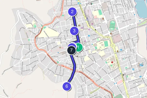 Routenkarte des Stadtrundgangs durch Puno