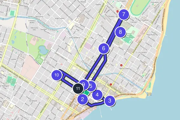 Routenkarte des Stadtrundgangs durch Punta Arenas