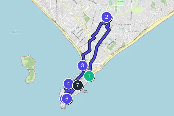 Routenkarte des Stadtrundgangs durch Punta del Este