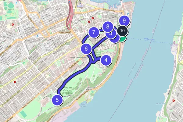 Routenkarte des Stadtrundgangs durch Québec