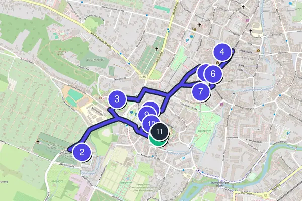 Routenkarte des Stadtrundgangs durch Quedlinburg
