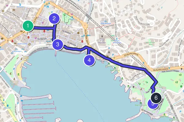 Walking tour route map of Rapallo