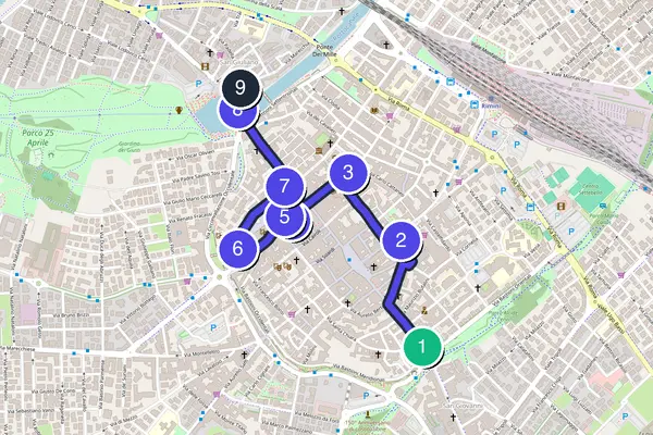 Walking tour route map of Rimini