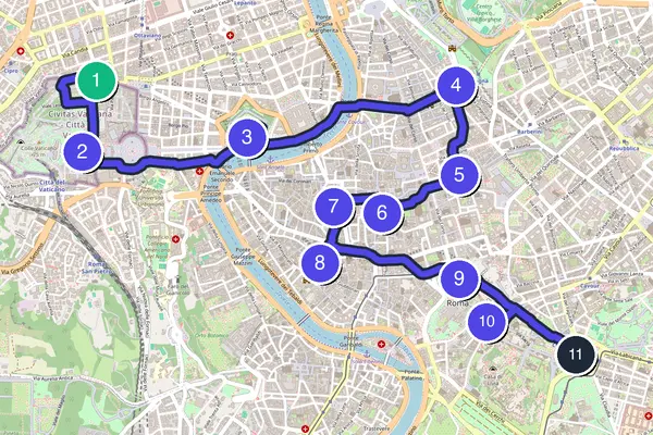 Routenkarte des Stadtrundgangs durch Rom