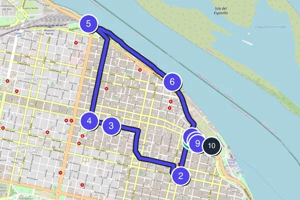 Routenkarte des Stadtrundgangs durch Rosario