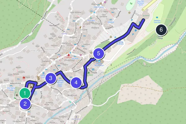 Walking tour route map of Saas-Fee