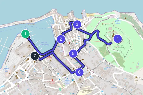 Routenkarte des Stadtrundgangs durch Saint-Tropez
