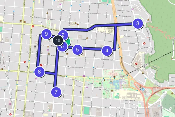 Routenkarte des Stadtrundgangs durch Salta