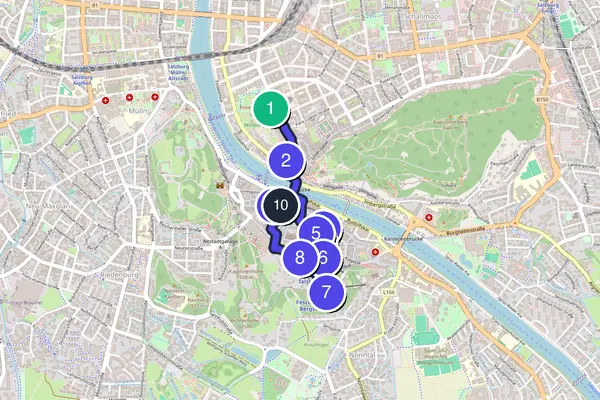 Walking tour route map of Salzburg