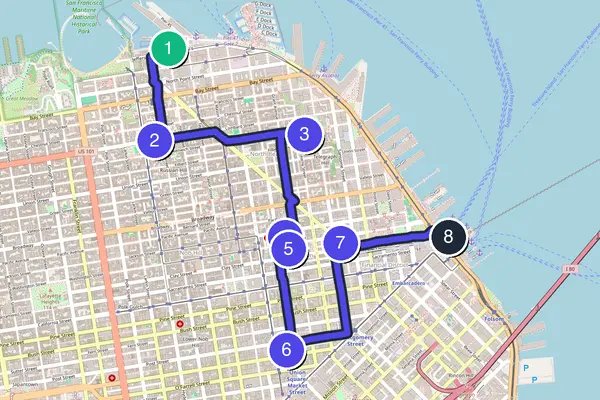 Routenkarte des Stadtrundgangs durch San Francisco
