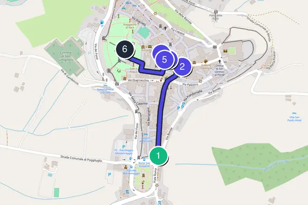 Walking tour route map of San Gimignano