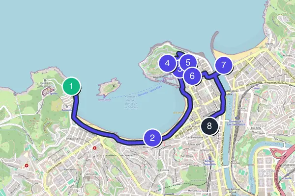 Routenkarte des Stadtrundgangs durch San Sebastián