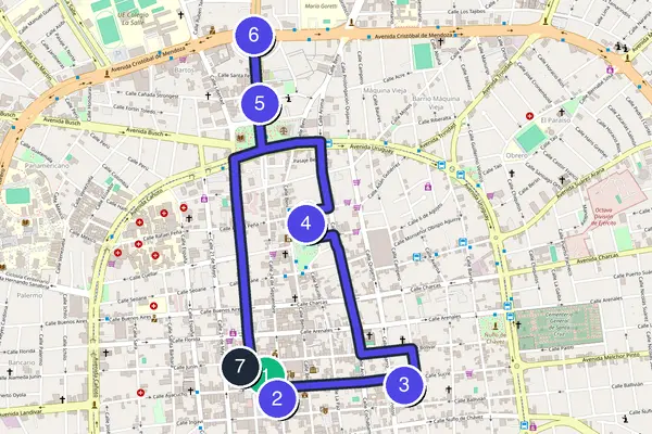 Walking tour route map of Santa Cruz