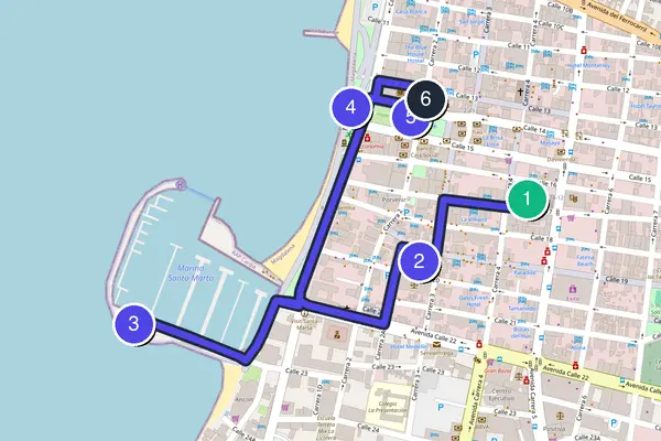 Routenkarte des Stadtrundgangs durch Santa Marta