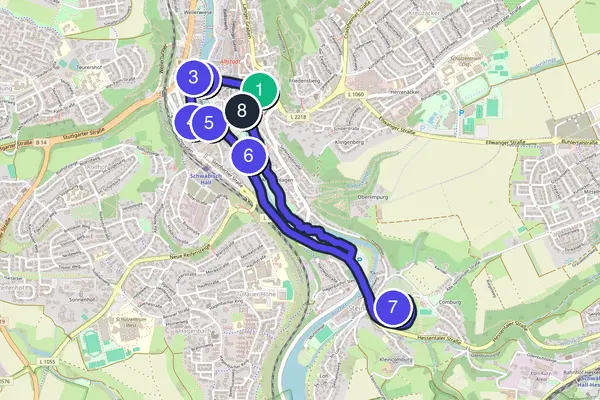 Routenkarte des Stadtrundgangs durch Schwäbisch Hall