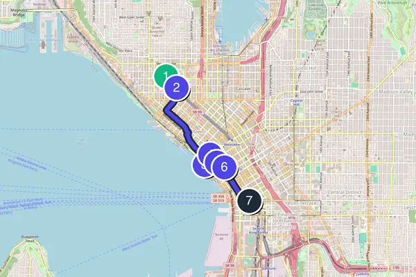 Routenkarte des Stadtrundgangs durch Seattle