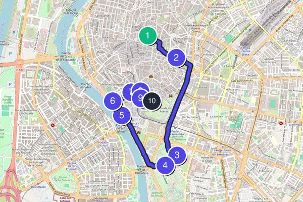 Routenkarte des Stadtrundgangs durch Sevilla