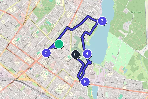 Routenkarte des Stadtrundgangs durch Šiauliai