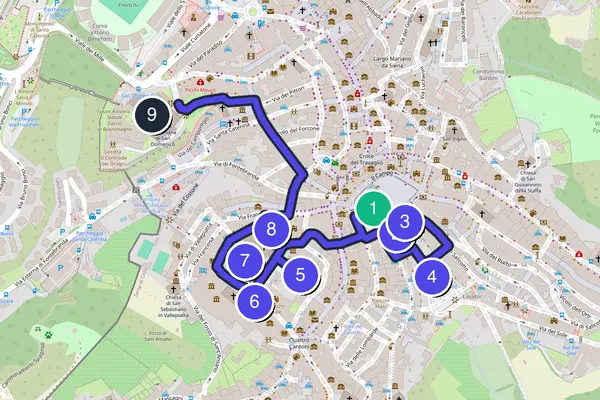 Routenkarte des Stadtrundgangs durch Siena
