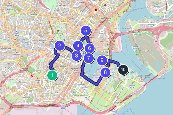 Routenkarte des Stadtrundgangs durch Singapur
