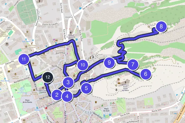 Routenkarte des Stadtrundgangs durch Sitten
