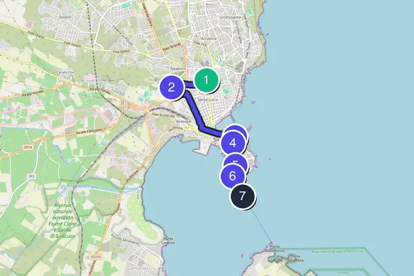 Routenkarte des Stadtrundgangs durch Syrakus
