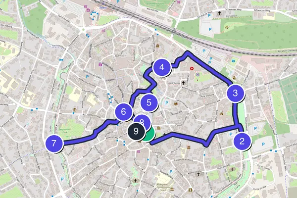 Routenkarte des Stadtrundgangs durch Soest