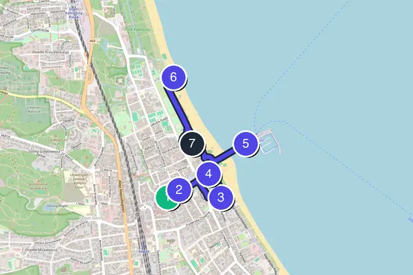 Routenkarte des Stadtrundgangs durch Zoppot