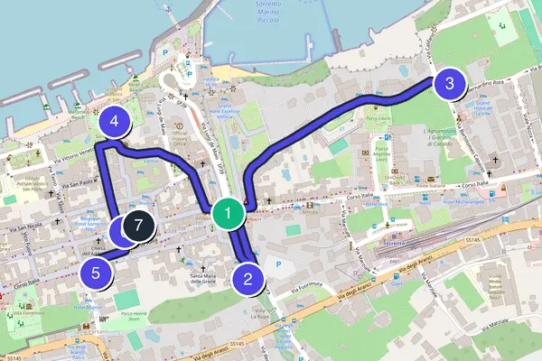 Walking tour route map of Sorrento