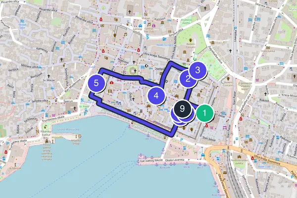 Routenkarte des Stadtrundgangs durch Split