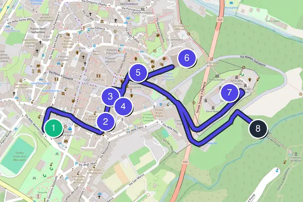 Routenkarte des Stadtrundgangs durch Spoleto