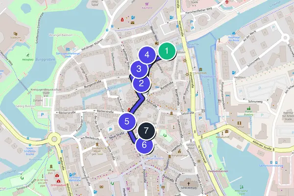 Walking tour route map of Stade