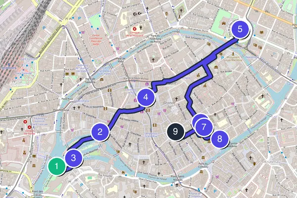 Routenkarte des Stadtrundgangs durch Straßburg