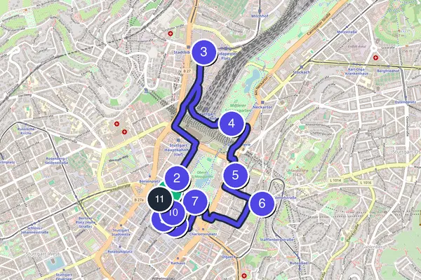 Routenkarte des Stadtrundgangs durch Stuttgart