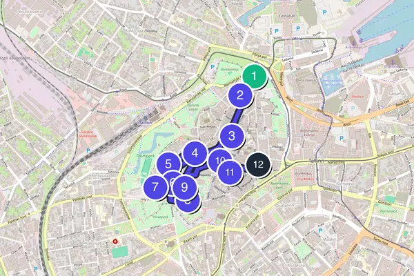 Walking tour route map of Tallinn