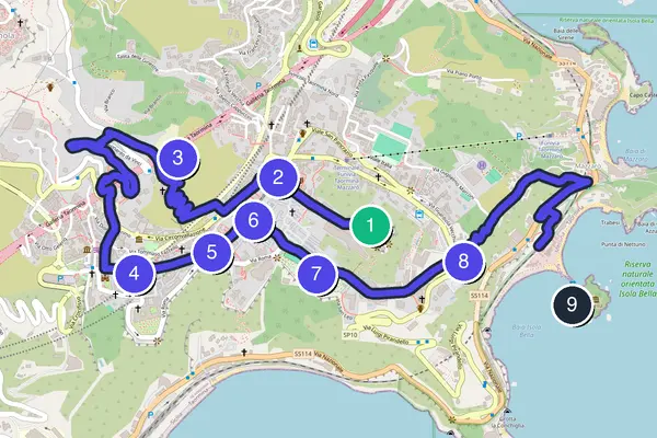 Routenkarte des Stadtrundgangs durch Taormina
