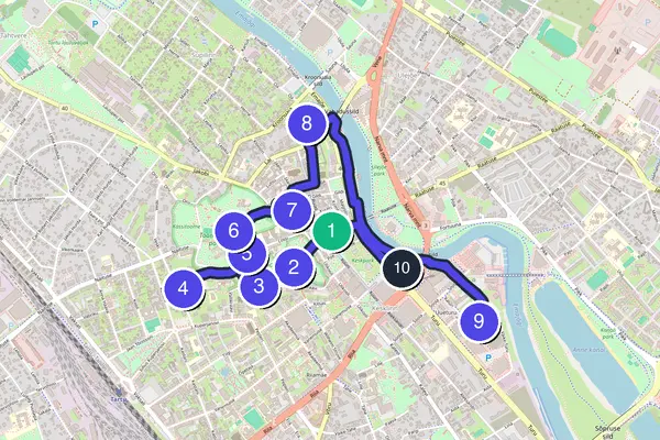 Walking tour route map of Tartu