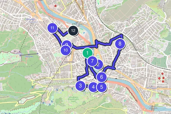 Routenkarte des Stadtrundgangs durch Tiflis
