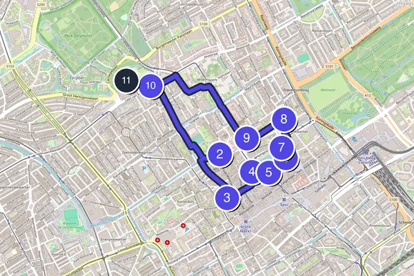 Routenkarte des Stadtrundgangs durch Den Haag