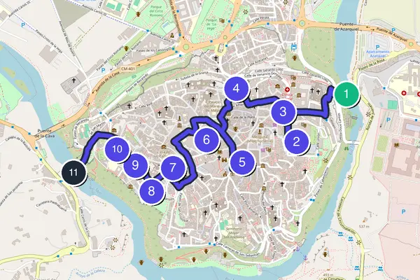 Routenkarte des Stadtrundgangs durch Toledo