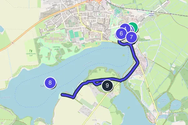 Walking tour route map of Třeboň