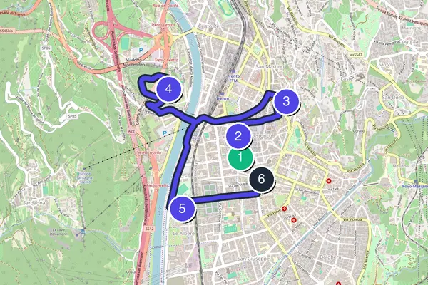 Routenkarte des Stadtrundgangs durch Trient