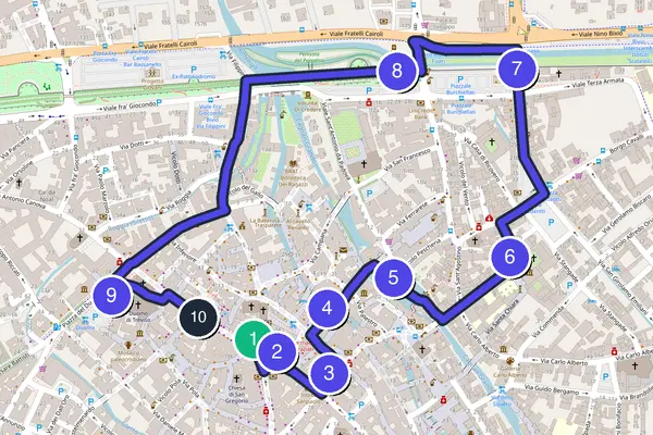 Routenkarte des Stadtrundgangs durch Treviso