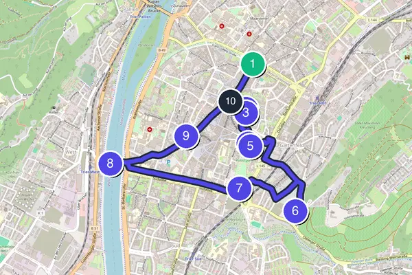 Routenkarte des Stadtrundgangs durch Trier