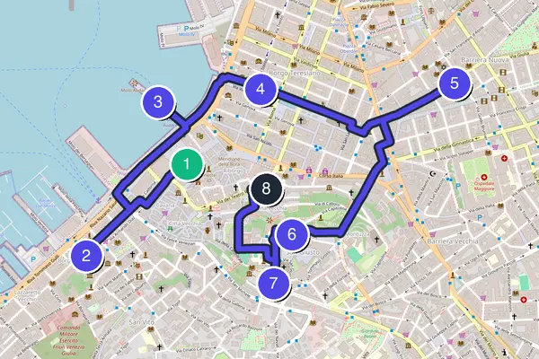 Walking tour route map of Trieste