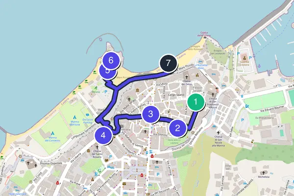 Routenkarte des Stadtrundgangs durch Tropea