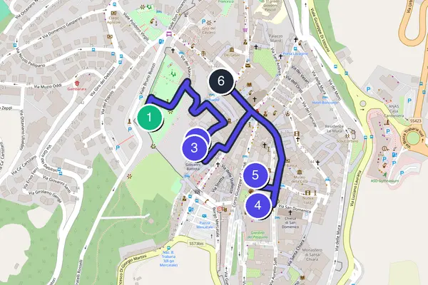 Routenkarte des Stadtrundgangs durch Urbino