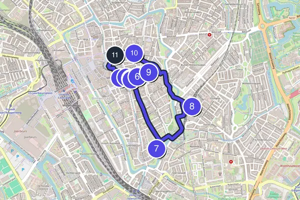 Walking tour route map of Utrecht