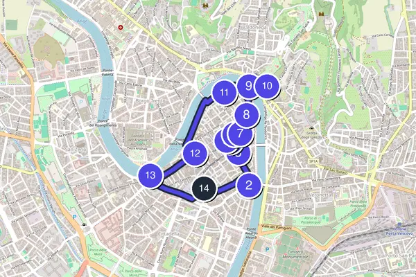 Walking tour route map of Verona